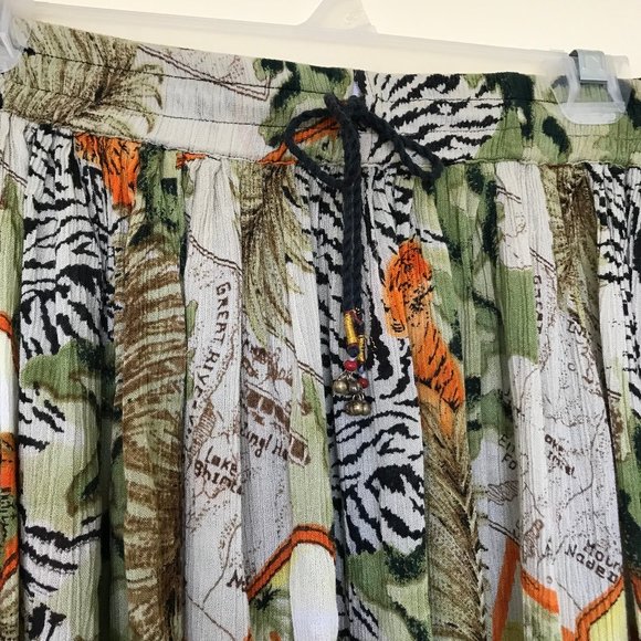 Papa Brand Crinkle Fabric Maxi Skirt Tiger & Zebra Print Elastic Waist One Size - Picture 3 of 8